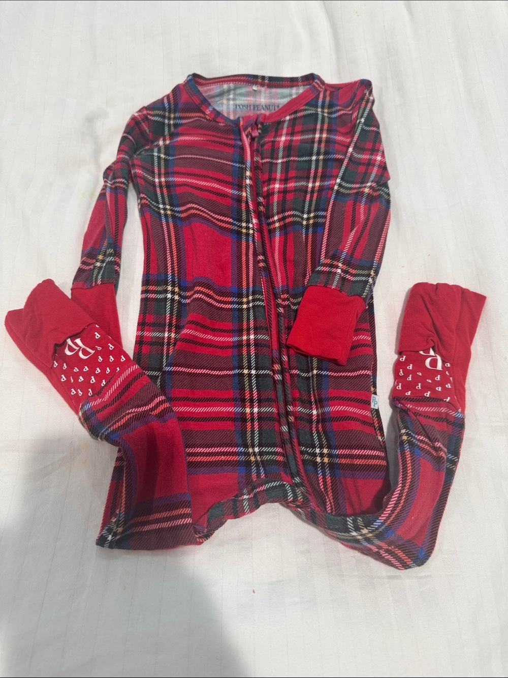 Posh Peanut Red Plaid Footless Kids Pajama Set